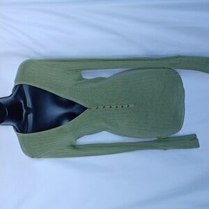 Aphorism by Anthropologie Khaki Green Button Front Sweater/sz M, 18" PTP, 28" Lg